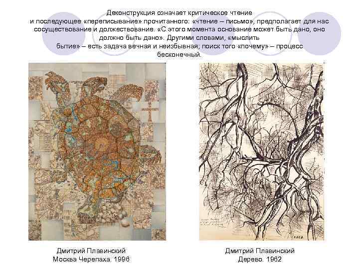 Деконструкция означает критическое чтение и последующее «переписывание» прочитанного: «чтение – письмо» , предполагает для