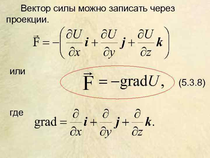 Вектор силы можно записать через проекции. или (5. 3. 8) где 