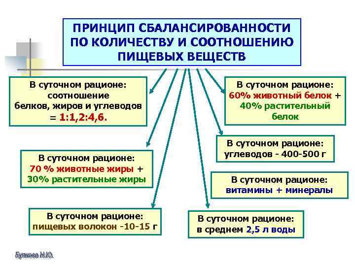 ПРИНЦИП СБАЛАНСИРОВАННОСТИ ПО КОЛИЧЕСТВУ И СООТНОШЕНИЮ ПИЩЕВЫХ ВЕЩЕСТВ В суточном рационе: соотношение белков, жиров