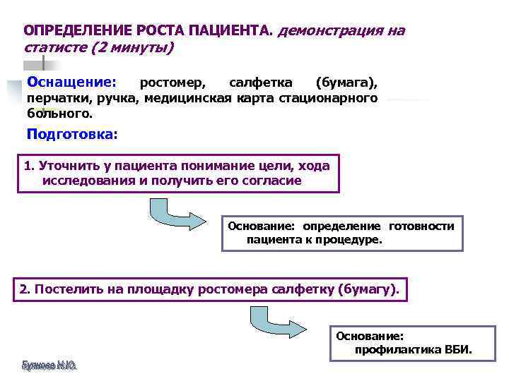 ОПРЕДЕЛЕНИЕ РОСТА ПАЦИЕНТА. демонстрация на статисте (2 минуты) Оснащение: ростомер, салфетка (бумага), перчатки, ручка,