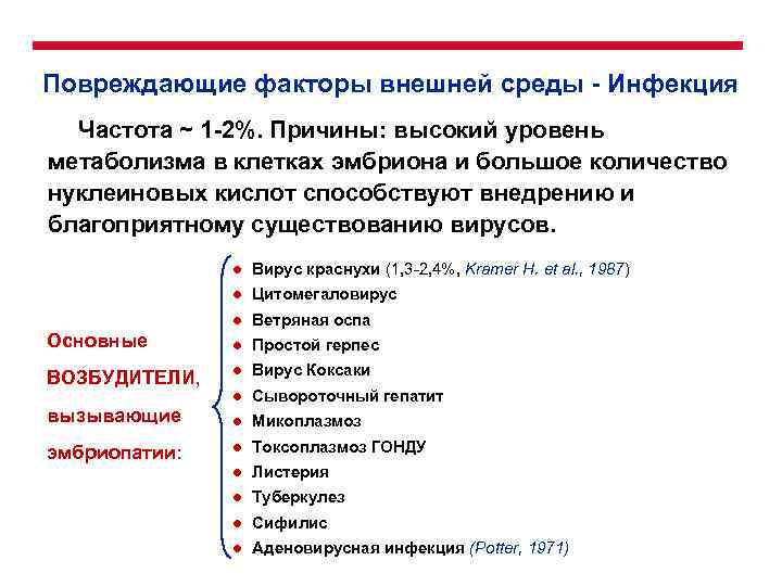 Повреждающие факторы внешней среды - Инфекция Частота ~ 1 -2%. Причины: высокий уровень метаболизма