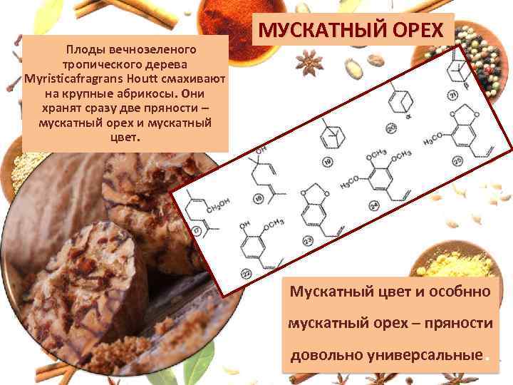 Плоды вечнозеленого тропического дерева Myristicafragrans Houtt смахивают на крупные абрикосы. Они хранят сразу две