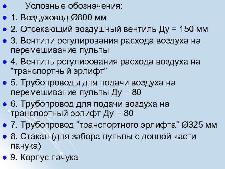 l l l l l Условные обозначения: 1. Воздуховод Ø 800 мм 2. Отсекающий