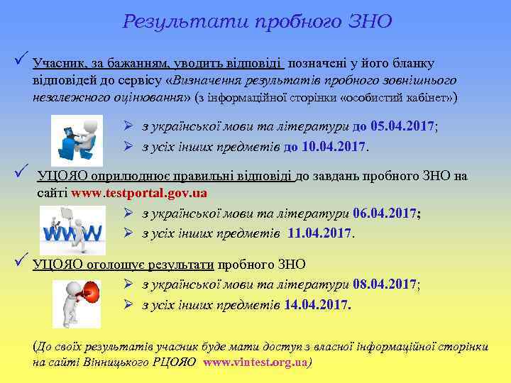 Результати пробного ЗНО Учасник, за бажанням, уводить відповіді позначені у його бланку відповідей до