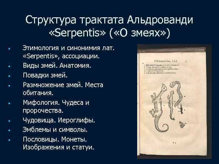 Структура трактата Альдрованди «Serpentis» ( «О змеях» ) • • Этимология и синонимия лат.