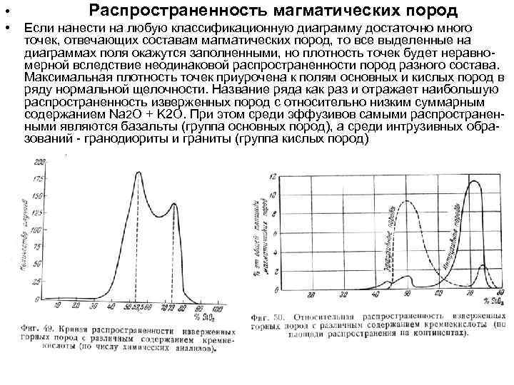  • • Распространенность магматических пород Если нанести на любую классификационную диаграмму достаточно много