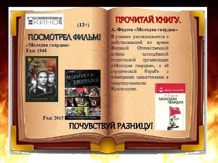 (12+) ПОСМОТРЕЛ ФИЛЬМ! «Молодая гвардия» Год: 1948 ПРОЧИТАЙ КНИГУ. А. Фадеев «Молодая гвардия» В