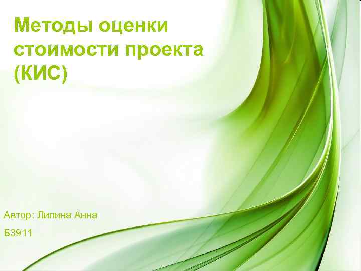 Методы оценки стоимости проекта (КИС) Автор: Липина Анна Б 3911 