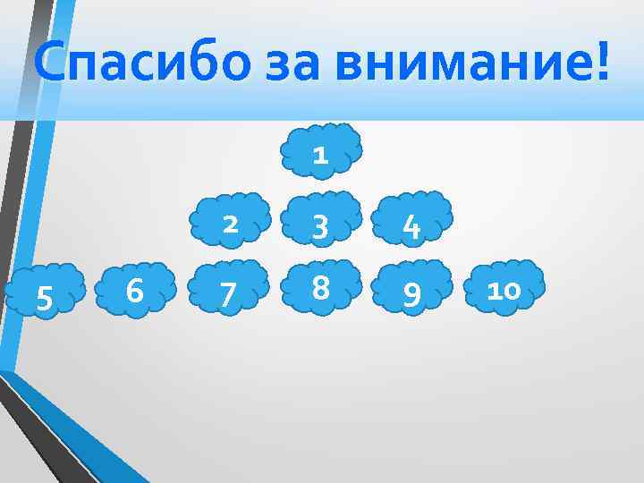 Спасибо за внимание! 1 2 5 6 3 4 7 8 9 10 