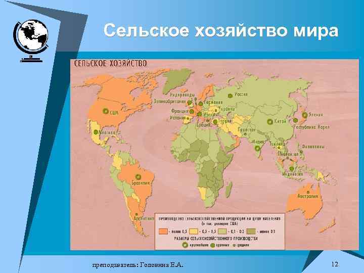 Сельское хозяйство мира преподаватель: Головина Е. А. 12 