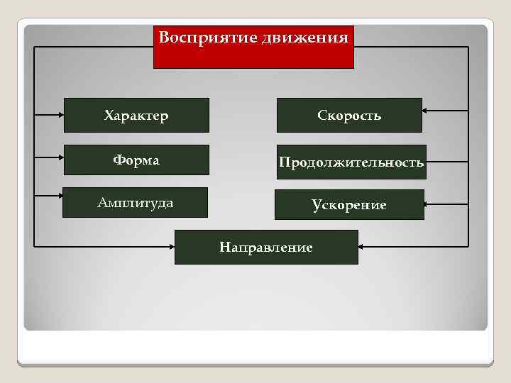 Восприятие движения Характер Скорость Форма Продолжительность Амплитуда Ускорение Направление 