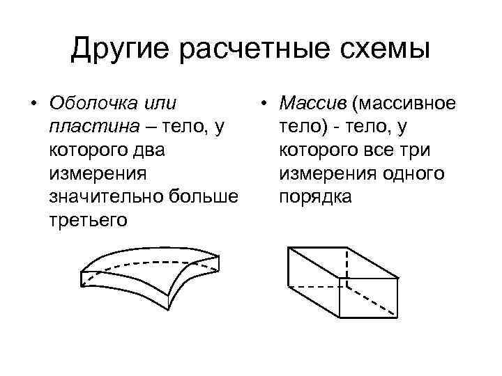 Другие расчетные схемы • Оболочка или • Массив (массивное пластина – тело, у тело)