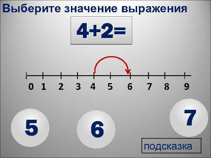 Выберите значение выражения 4+2= 0 1 2 3 4 5 6 7 8 9