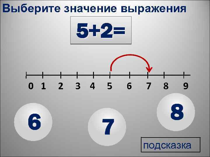 Выберите значение выражения 5+2= 0 1 2 3 4 5 6 7 8 9