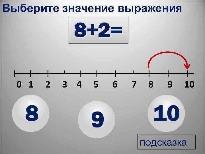 Выберите значение выражения 8+2= 0 1 2 3 4 5 6 7 8 9