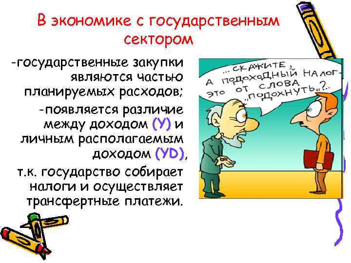 В экономике с государственным сектором -государственные закупки являются частью планируемых расходов; -появляется различие между