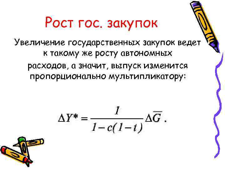 Рост гос. закупок Увеличение государственных закупок ведет к такому же росту автономных расходов, а