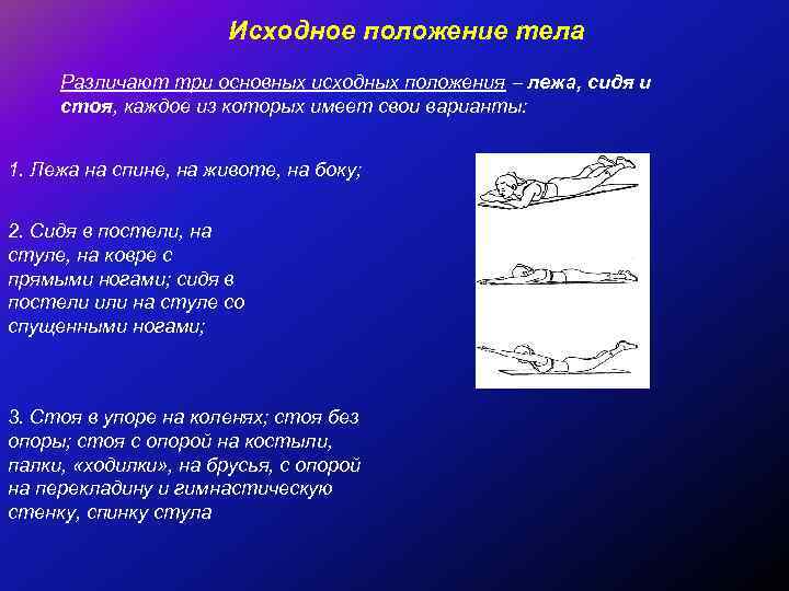 Исходное положение тела. Исходные положения туловища. Исходное положение. Основные исходные положения.