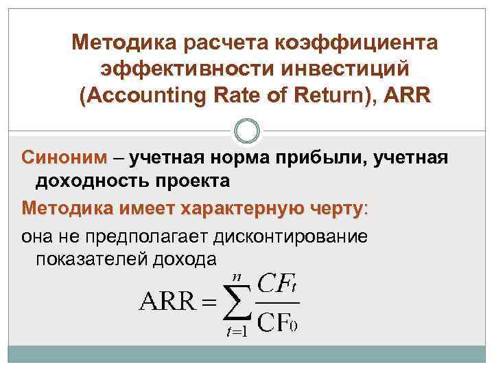 Методика расчета коэффициента эффективности инвестиций (Accounting Rate of Return), ARR Синоним – учетная норма