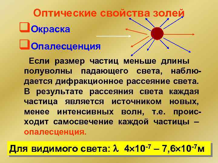 Частица менее. Оптические свойства золей. Золи характеристика. Оптические свойства. Окраска золей.