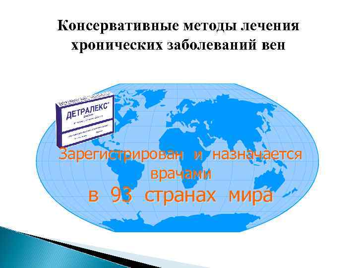 Консервативные методы лечения хронических заболеваний вен Зарегистрирован и назначается врачами в 93 странах мира