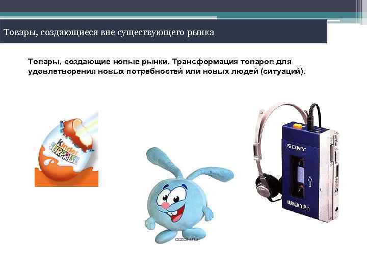 Товары, создающиеся вне существующего рынка Товары, создающие новые рынки. Трансформация товаров для удовлетворения новых