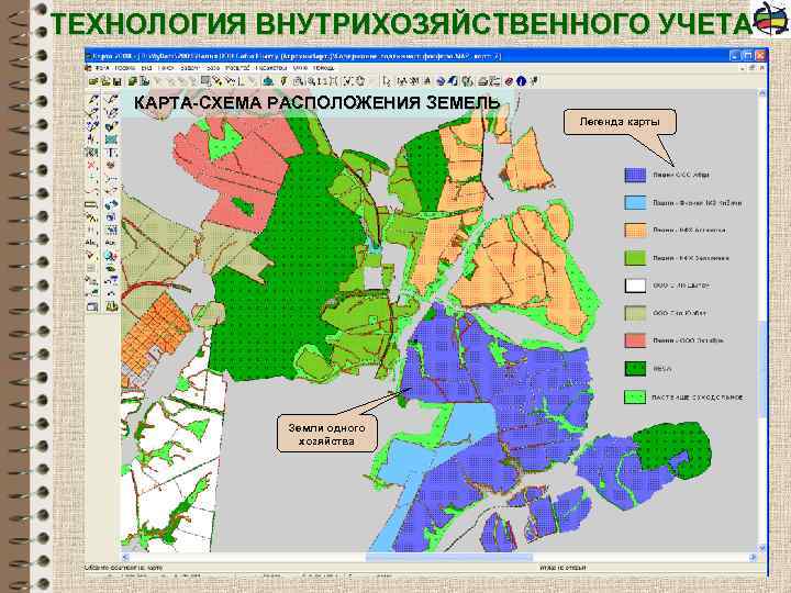 ТЕХНОЛОГИЯ ВНУТРИХОЗЯЙСТВЕННОГО УЧЕТА КАРТА-СХЕМА РАСПОЛОЖЕНИЯ ЗЕМЕЛЬ Легенда карты Земли одного хозяйства 