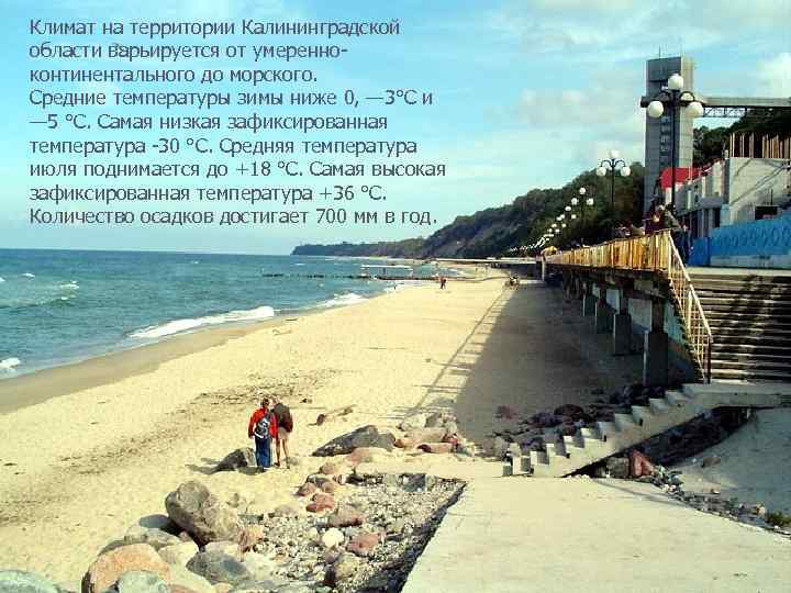 Климат на территории Калининградской области варьируется от умеренноконтинентального до морского. Средние температуры зимы ниже