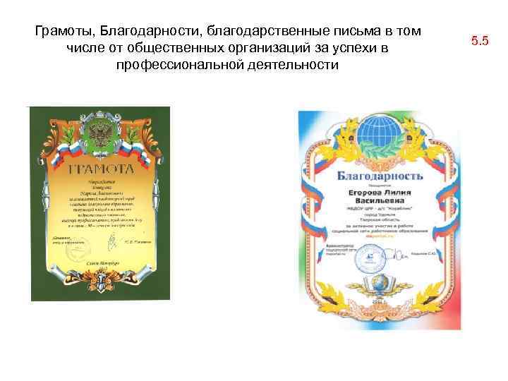 Грамоты, Благодарности, благодарственные письма в том числе от общественных организаций за успехи в профессиональной