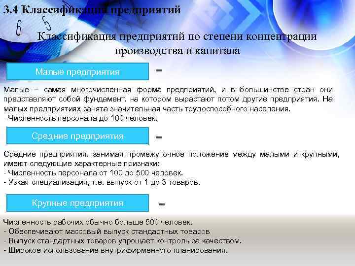 3. 4 Классификация предприятий по степени концентрации производства и капитала Малые предприятия - Малые
