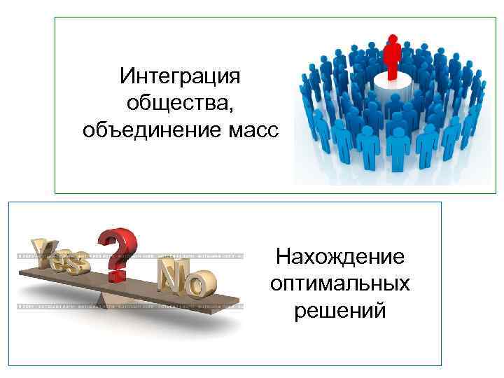 Интеграция общества, объединение масс Нахождение оптимальных решений 