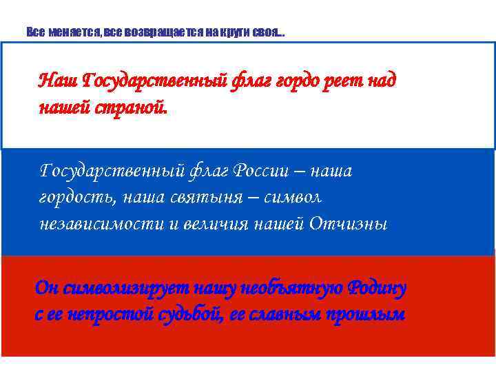 Все меняется, все возвращается на круги своя… Наш Государственный флаг гордо реет над нашей