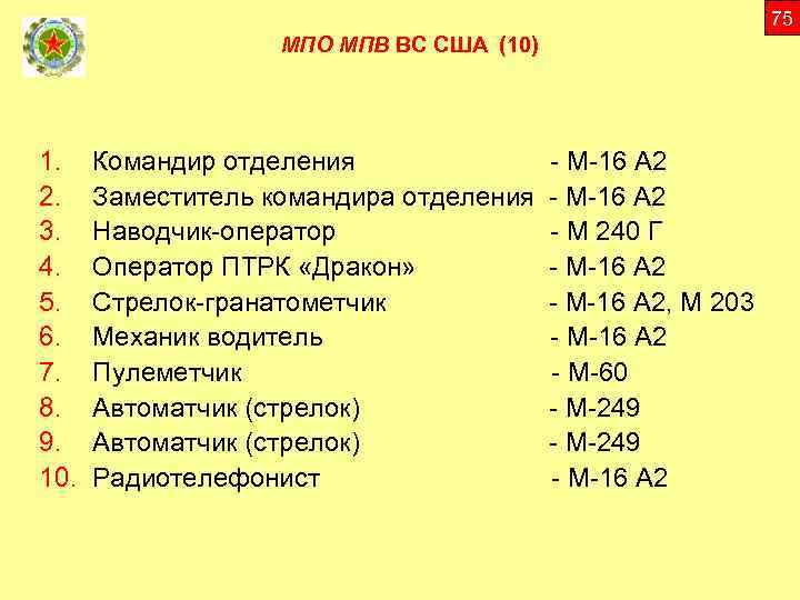 75 МПО МПВ ВС США (10) 1. 2. 3. 4. 5. 6. 7. 8.