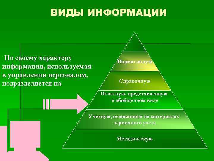 ВИДЫ ИНФОРМАЦИИ По своему характеру информация, используемая в управлении персоналом, подразделяется на Нормативную Справочную
