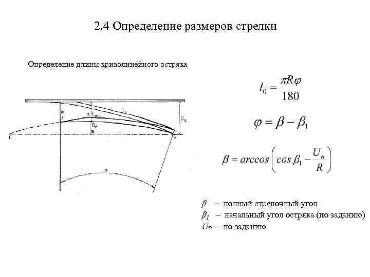 2. 4 Определение размеров стрелки Определение длины криволинейного остряка β – полный стрелочный угол