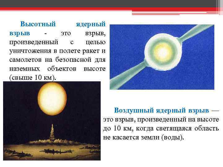 Высотный ядерный взрыв это взрыв, произведенный с целью уничтожения в полете ракет и самолетов