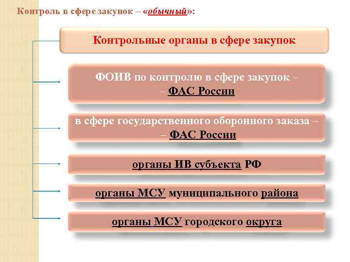 Контроль в сфере закупок – «обычный» : Контрольные органы в сфере закупок ФОИВ по