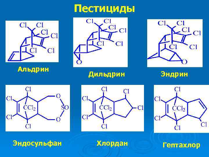 Пестициды Альдрин Эндосульфан Дильдрин Хлордан Эндрин Гептахлор 