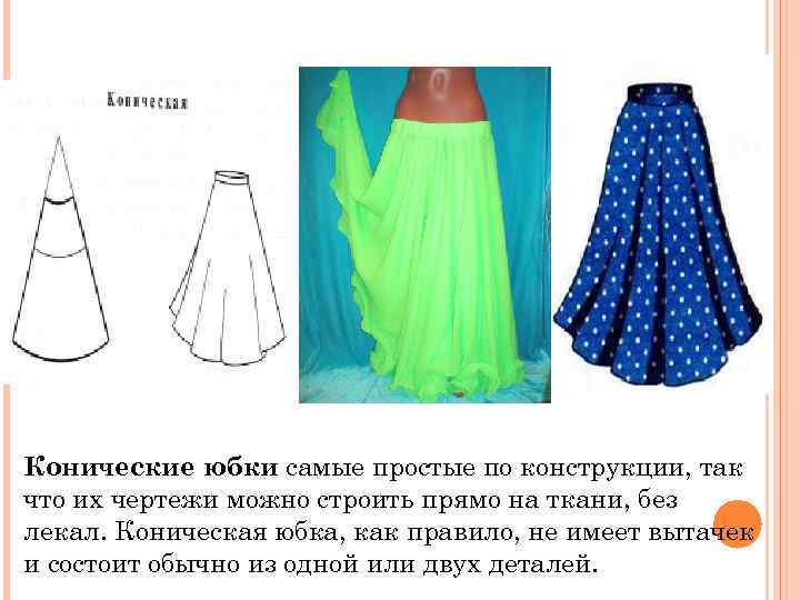 Конические юбки самые простые по конструкции, так что их чертежи можно строить прямо на