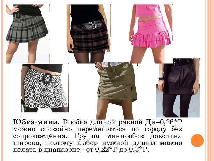 Юбка-мини. В юбке длиной равной Ди=0, 26*Р можно спокойно перемещаться по городу без сопровождения.