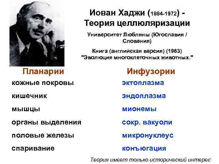 Иован Хаджи (1884 -1972) Теория целлюляризации Университет Любляны (Югославия / Словения) Книга (английская версия)