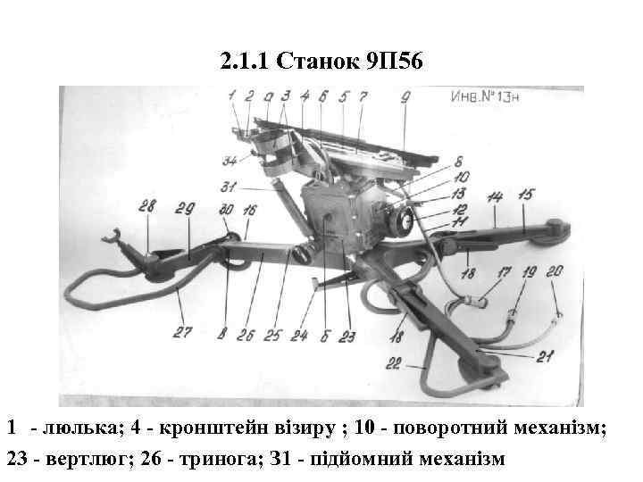 2. 1. 1 Станок 9 П 56 1 - люлька; 4 - кронштейн візиру
