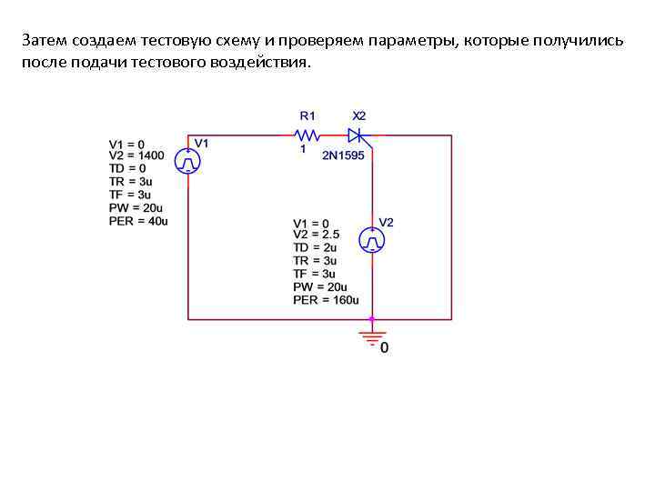 Затем создаем тестовую схему и проверяем параметры, которые получились после подачи тестового воздействия. 
