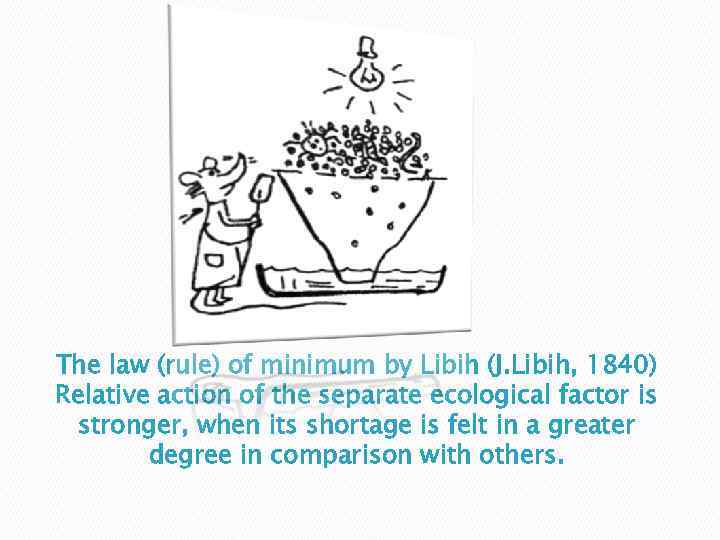 The law (rule) of minimum by Libih (J. Libih, 1840) Relative action of the