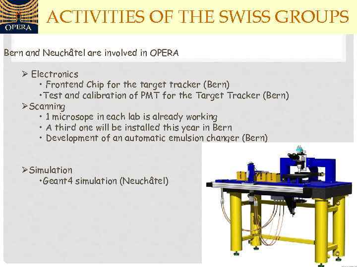 ACTIVITIES OF THE SWISS GROUPS Bern and Neuchâtel are involved in OPERA Ø Electronics