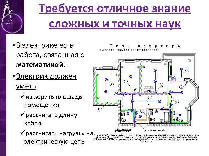 Требуется отличное знание сложных и точных наук • В электрике есть работа, связанная с