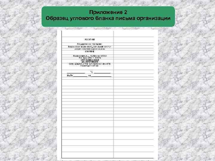 Приложение 2 Образец углового бланка письма организации 