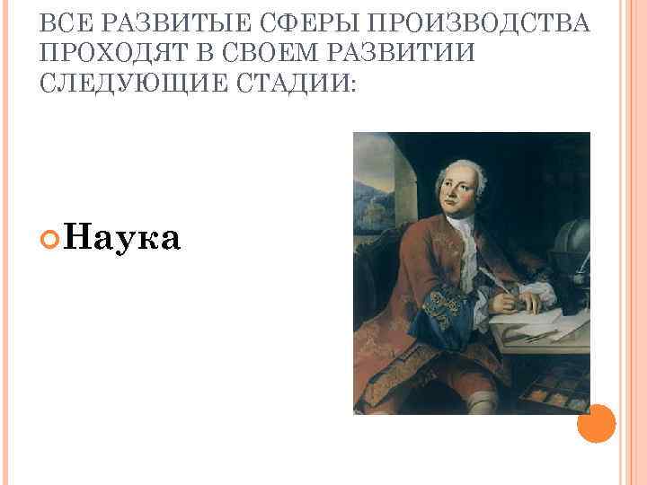 ВСЕ РАЗВИТЫЕ СФЕРЫ ПРОИЗВОДСТВА ПРОХОДЯТ В СВОЕМ РАЗВИТИИ СЛЕДУЮЩИЕ СТАДИИ: Наука 