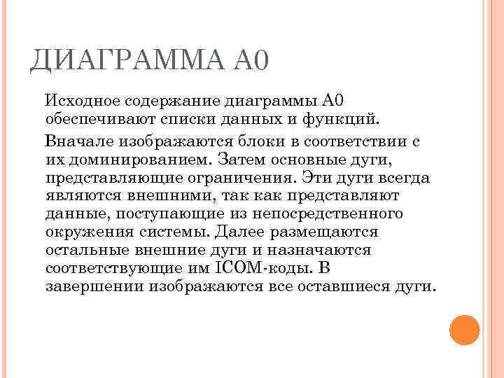 ДИАГРАММА А 0 Исходное содержание диаграммы А 0 обеспечивают списки данных и функций. Вначале