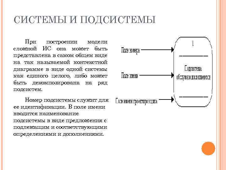 СИСТЕМЫ И ПОДСИСТЕМЫ При построении модели сложной ИС она может быть представлена в самом